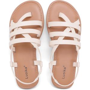 Luoika Women's Wide Width Braided Strappy Flat Sandals Beige 8xw 250769