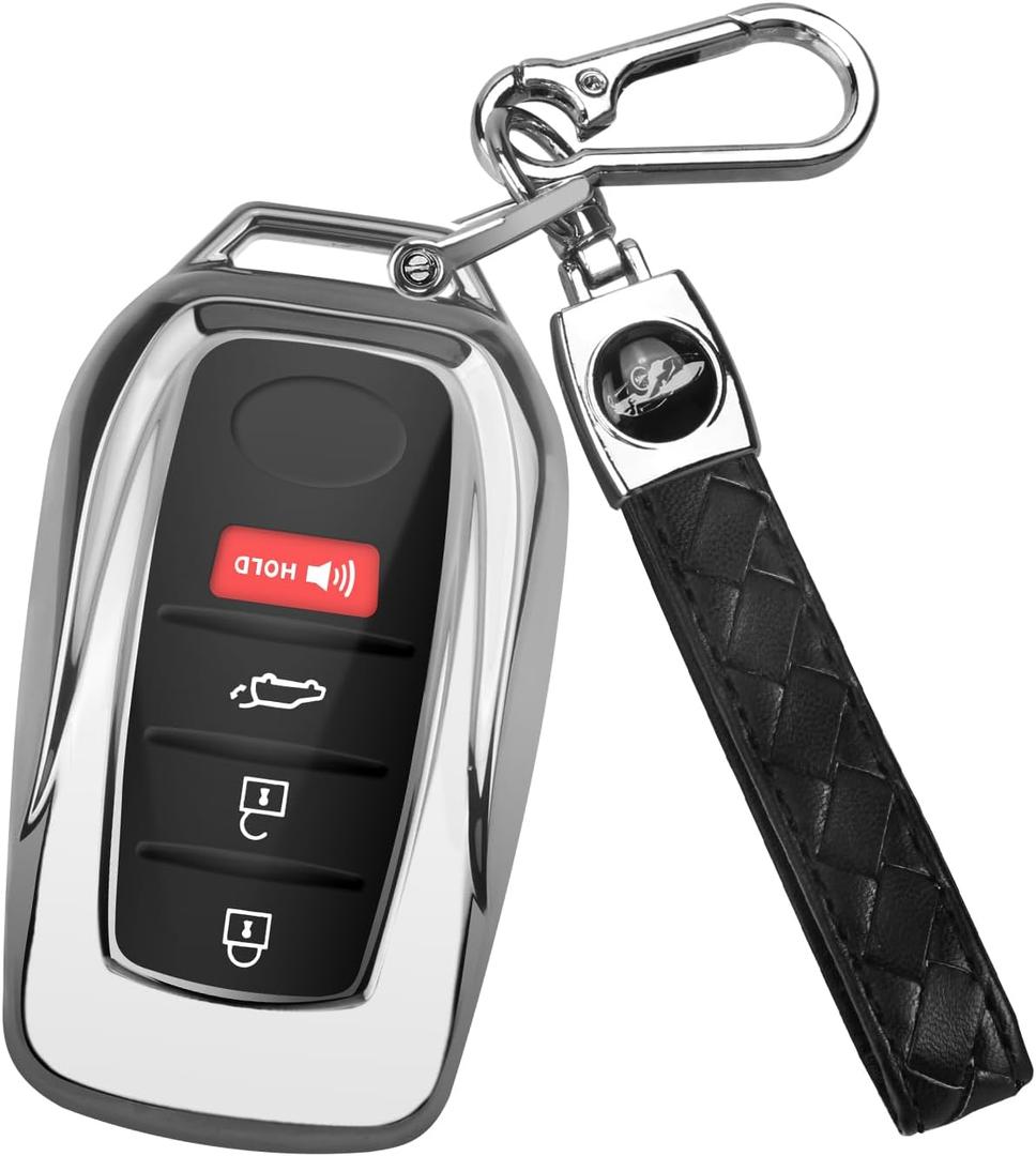 QBUC for Toyota Key Fob Cover with Keychain, Fit for Toyota Venza Corolla Cross Grand Highlander Tundra RAV4 Prime Prius Land Cruiser Sequoia Sienna Crown Tacoma 2025 Camry (Silver)