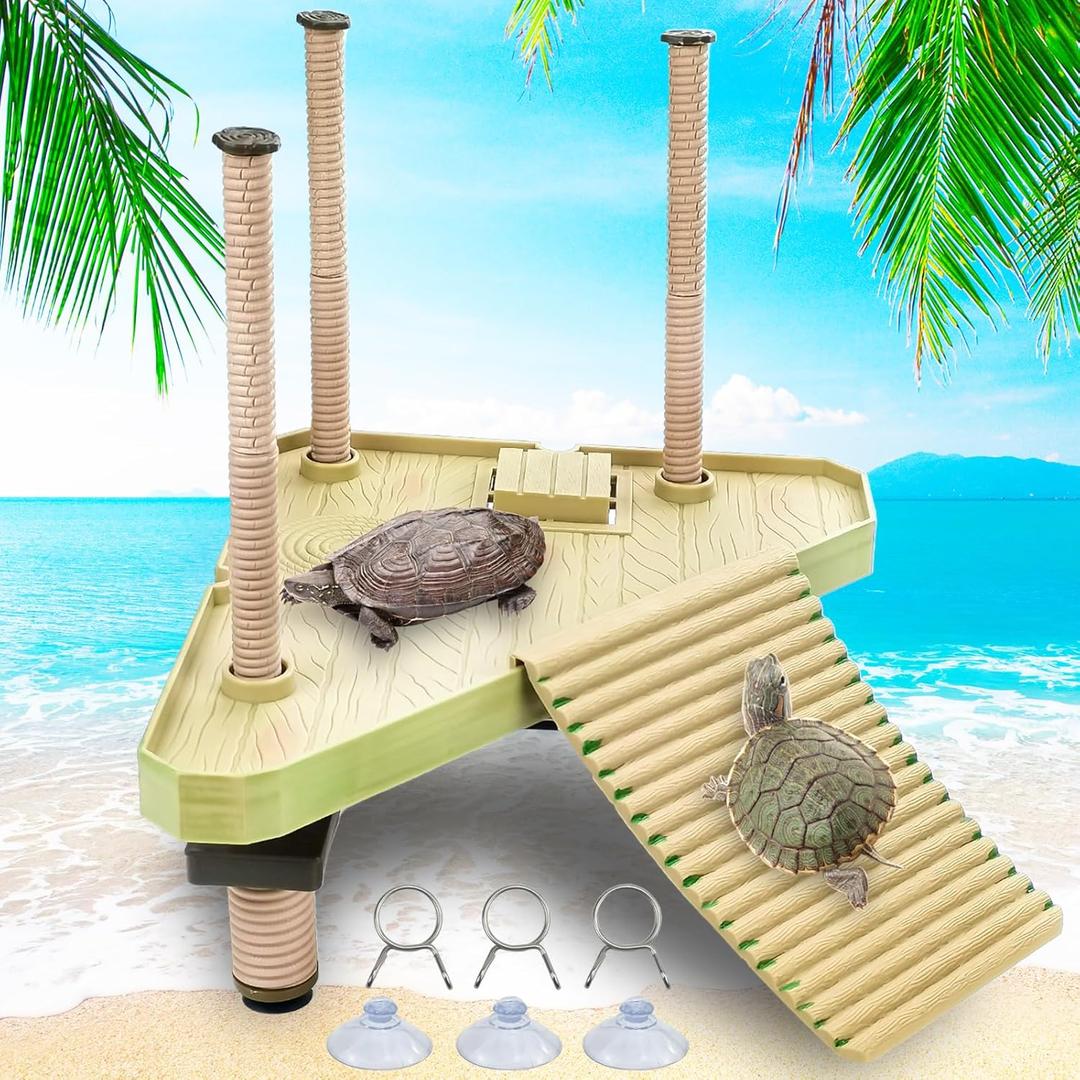 Keedolla Floating Turtle Pier and Basking Platform, Turtle Basking Platform Ramp Tortoise Reptile Floating Docks Climbing Ladder for Crabs, Frogs, Newts, Salamanders - Medium