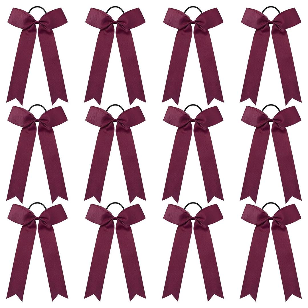 DEEKA 12 PCS Maroon Collegiate Style Cheer Bows for Girls Teens Softball Cheerleader Sports (5.5 x 9 Inch(Pack of 12))