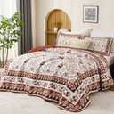 DJY Queen Size Quilt Sets, Burgundy Floral Quilt Set Queen 3 Pieces Red Boho Bedspread Coverlet Set with 2 Pillowcases Soft Lightweight Microfiber Bedding for All Season (96"x90")