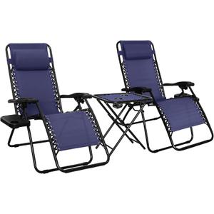 Amazon Basics Outdoor Textilene Adjustable Zero Gravity Folding Reclining Lounge Chair Set with Side Table, Pack of 2, Blue