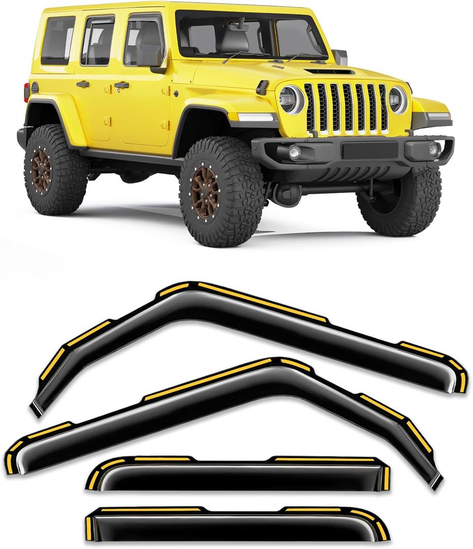 in-Channel Window Rain Guard for Jeep Wrangler JL 2018-2026 and Jeep Gladiator 2020-2026 Rain Guards Side Window Visors Low Profile Vent Visor Window Deflectors Vent Shades Car Accessories