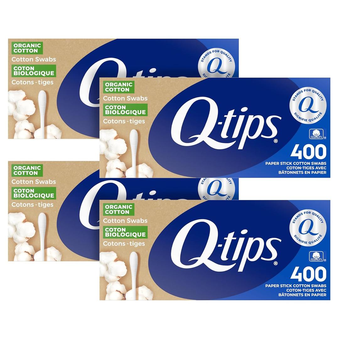 Q-tips Cotton Swabs Organic Swab Ultimate Home and Beauty Tool Made from Organic Cotton, Paper 400 Count (Pack of 4)