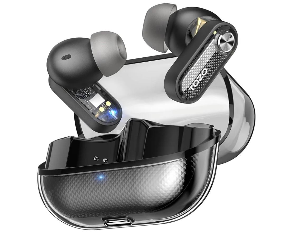TOZO Crystal Pods Hybrid Active Noise Cancelling Wireless Earbuds, 10mm Drivers Deep Bass Stereo Sound, 4 Mics Smart ENC AI Calls, 32 EQ via App, Bluetooth 5.4 Headphones, Crystal Case Design