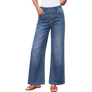 ZESICA Wide Leg Jeans for Women High Waisted Stretchy Baggy Denim Pants 2026 Trendy Elastic Waist Trousers with Pockets, Size 18