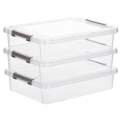 Citylife 3 PCS Plastic Storage Bins with Latching Lids Portable Project Case Clear File Box Stackable Storage Containers for Organizing A4 Paper, Photo, Document, Scrapbook