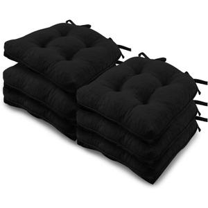 Basic Beyond Chair Cushions for Dining Chairs 6 Pack, Chair Cushion with Ties and Non Slip Backing, 15.5 x 15.5 inches Tufted Chair Pads for Dining Chairs, Black