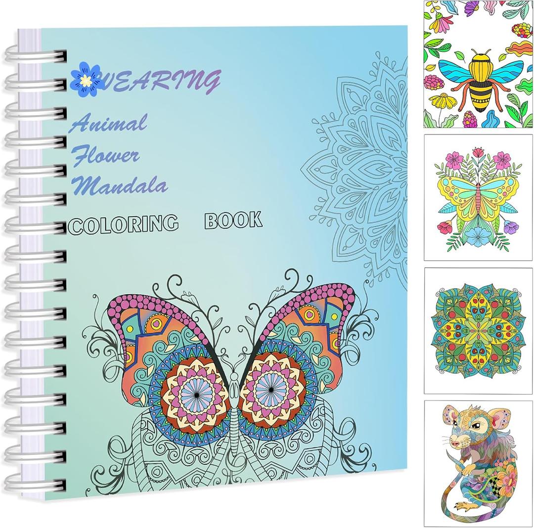 2 x Jekohor 60 Patterns Adult Coloring Book for Stress Relief - Easy to Complex Mandalas Animals Flowers and Funny Words- Travel Size 8 * 7 Inches - Relaxation Gift for Women Men Teens and Seniors