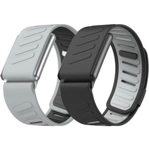 Vanet 2 Pack Sport Bands Compatible with Whoop 5.0 Bands Peak, MG Life & One, Silicone Breathable Waterproof Wirstbands Soft Adjustable Replacement Straps for Men Women [NOT for Gen 4] (Black/Gray+Gray/Black)