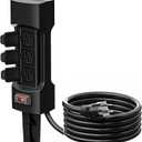 K KASONIC Outdoor Power Stake, Kasonic 6-Outlet 9 ft Extension Cord Power Strip, Double Sided with Weatherproof Safety Flip Covers, ETL Certified Multi-Outlets, Black