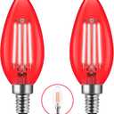 E12 LED Red Light Bulb for Christmas, C35 LED E12 Filament Candle Bulb 4W (40W Equivalent) E12 Base Red Lighting for Halloween, Party Decor, Sleep Lights, Bedroom, Porch Lights, Non-Dimmable, 2 Pack