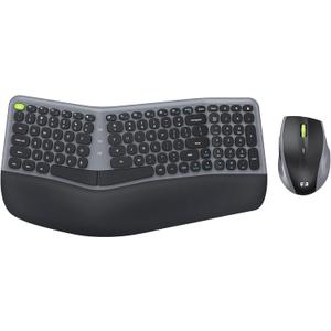 Ergonomic Wireless Keyboard and Mouse Combo - 2.4GHz USB Receiver, Split Keyboard Full Size Layout with Wrist Rest, 3-Level Optical Mouse - Compatible with Windows - Space Gray