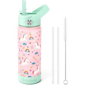 Fimibuke Kids Insulated Water Bottle, 18oz BPA FREE 18/8 Stainless Steel Kids Cup with Straw Travel Tumbler Double Wall Vacuum Leak Proof Toddler Water Bottle for School Boys Girls(1 Pack, Unicorn)