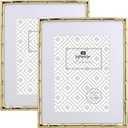YiPinYin 8x10'' Bamboo Detail Gold Metal Picture Frame with Acid Free Mat for 5x7'' Set of 2,Elegant Narrow Plated Photo Frames 5x7'' With Velvet Backing for Desktop and Wall Dcor