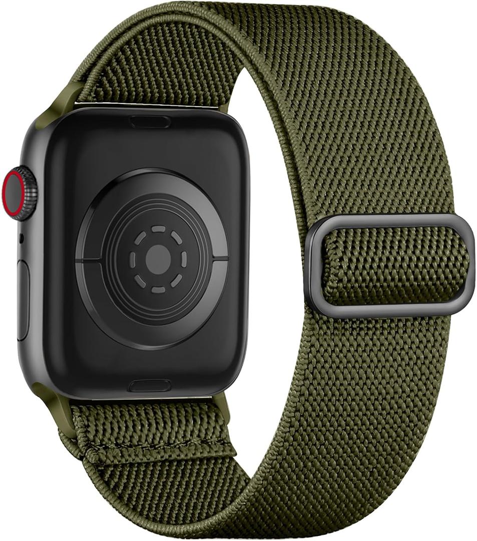 4 x Maledan Stretchy Solo Loop Compatible with Apple Watch Band Women Men 40mm 44mm 45mm 41mm 38mm 46mm 49mm 42mm,Soft Nylon Elastic Braided Strap Wristband for iWatch Series 10 9 8 7 6 5 4 3 2 1 SE Ultra (Green Army)