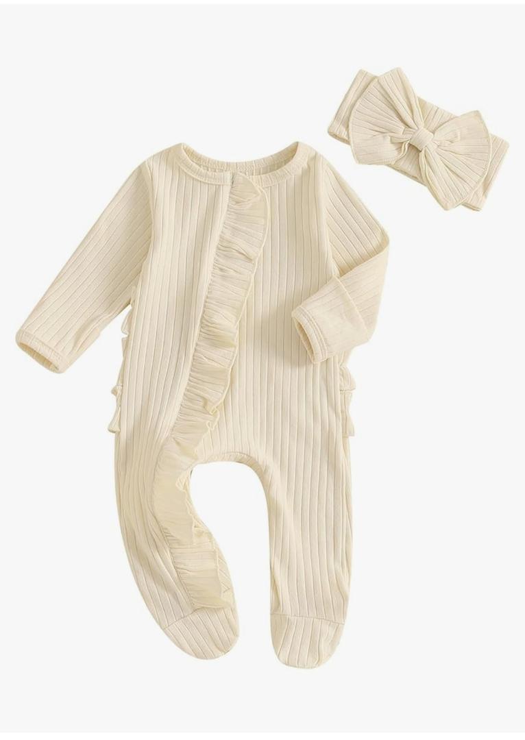 Ayalinggo Newborn Baby Girl Fall Winter Outfits Clothes Knit Jumpsuit Ruffle Romper Newborn Coming Home Outfit for Baby Girl, Newborn 