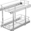 2 Tier Pull Out Cabinet Organizer 11" W X 22" D, Slide Out Drawers For Kitchen Cabinets, Pull Out Drawers For Cabinets Capacity Heavy Duty Caddy, Cabinet Pullout Shelves Chrome-Plated, Bathroom Pantry