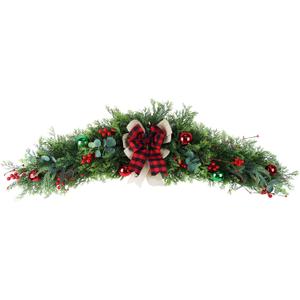 YEAHOME 48" Christmas Swag for Front Door, 4FT Artificial Decorative Swag Decoration with Bow-tie, Balls, Berries for Indoor & Outdoor Window Wall Fireplace Mantle Tabletop Home Holiday Xmas Decor (Red Green)