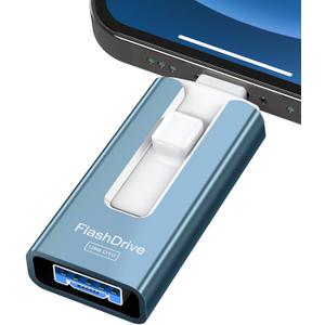 256GB USB Flash Drive for Phone and Pad, Photo Stick High Speed External USB Thumb Drives Photo Storage Memory Stick for Save More Photos and Videos (Blue, 256GB)