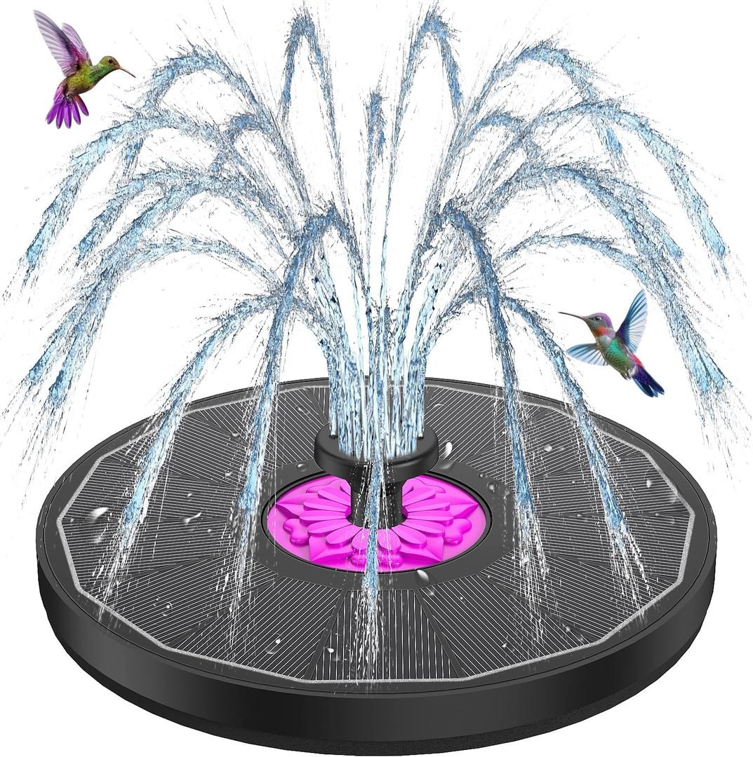 SZMP Powerful 3.5W Anti-Drift Solar Fountain for Bird Bath, Solar Powered Water Pump with 7 Nozzles, Bird Bath Fountain for Garden, Pool, Pond  Attracts Hummingbirds (Black)