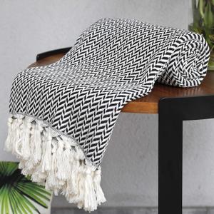 Peshtemania Premium Cotton Light Weight Boho Throw Blanket 50x60 Gray Black and Off White for Bed Chair Couch Farmhouse Turkish Throws for Sofa Bedroom Outdoor Fall Throw Blanket Yoga Blanket