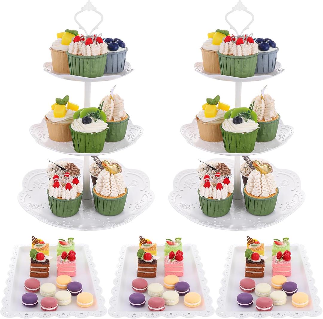 5 Piece Cake Stand Set, White, 0.39"L x 0.39"W x 0.39"H