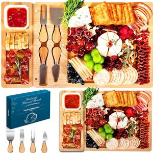 Easoger Large Bamboo Charcuterie Boards, Cheese Board and Knife Set - Unique Housewarming, Wedding and Bridal Gift