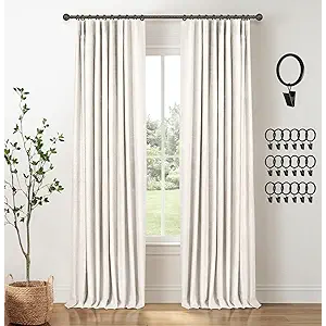 INOVADAY 100% Blackout Curtains for Bedroom, Black Out Curtains 84 Inch Long, Clip Rings Linen Blackout Drapes, Thermal Insulated Room Darkening for Living Room, 2 Panels  Beige,W50xL84