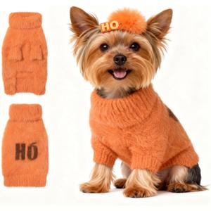 Small Dog Furry Pullover Sweater, Classic Turtleneck Dog Clothes for Cold Weather Cute Warm Pet Clothes for Chihuahua, Bulldog, Dachshund, Pug Orange Small