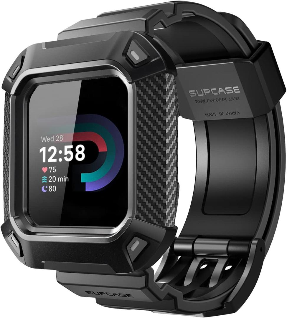 SUPCASE Unicorn Beetle Pro Watch Bands for Fitbit Versa 4 / Fitbit Versa 3 / Fitbit Sense 2/1, Protective Replacement Wristband Case Band (Black)
