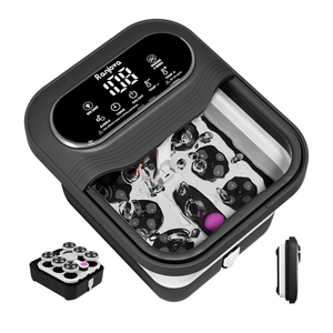 Collapsible Foot Spa Electric Rotary Massage, Foot Bath with Heat, Bubble,Temp Control, and 24 Motorized Shiatsu Massage Balls, Pedicure Foot Spa Tub for Stress Relief (Black)