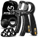 FitBeast Hand Grip Strengthener Workout Kit (3 Pack), 2 Forearm Grip Adjustable Resistance Hand Gripper, Finger Stretcher, Grip Ring & Stress Relief Grip Ball for Athletes