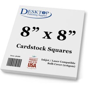 White Cardstock Squares - Square Card Stock Paper - Thick 80lb Cover - For Spin Art Refill, Scrapbooking, Invitations, & Crafts (8" x 8", 40 Pack)