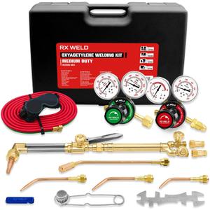 RX WELD Medium Duty Oxy Acetylene Torch Kit - Cutting, Welding, Brazing with Heating Nozzle (6-MFA-1) & Check Valves