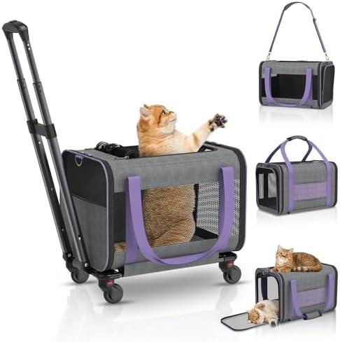 Cat Carrier on Wheels Airline Approved: Betopet Rolling Cat Carrier for Small Dog Medium Cat Under 18lbs - Cat Soft Carrier Pet Travel Bag TSA Approved Under Seat for Airplane Transport Flight