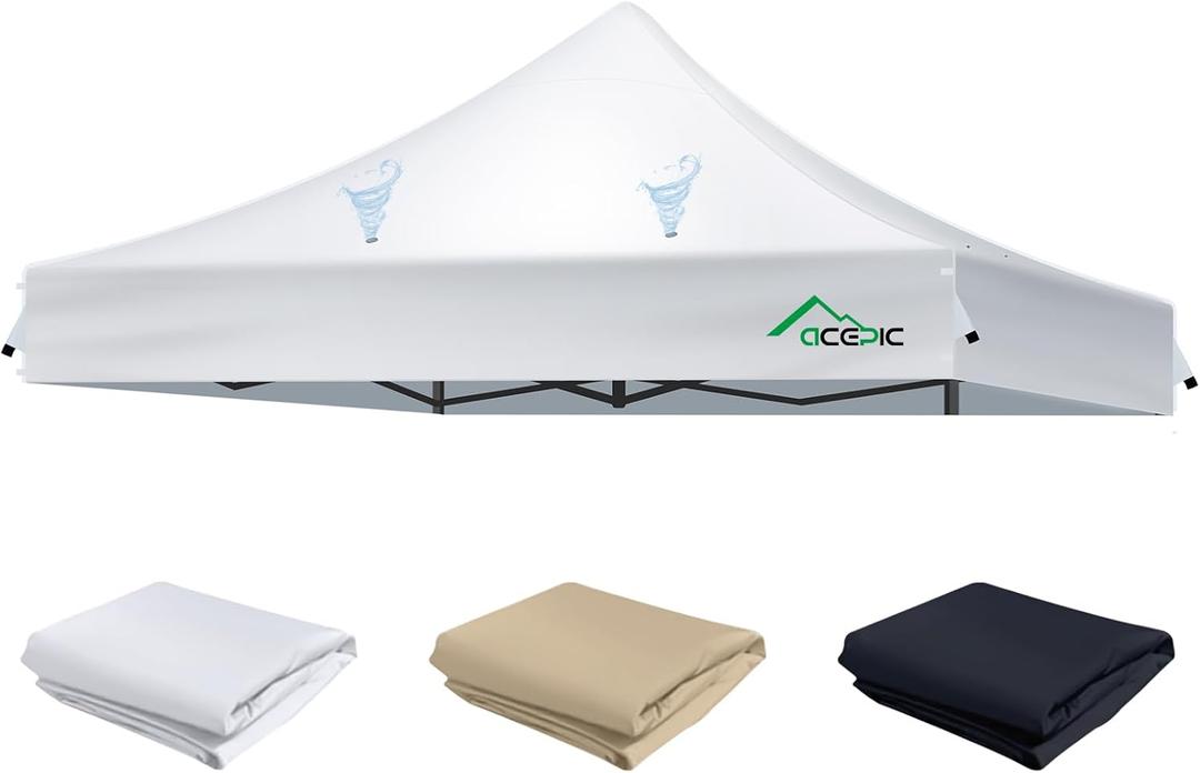 Heavy Duty 10x10 Peak Pole Canopy Replacement Top Cover with 8 Large Drainage Holes, Waterproof PU and 99% UV Resistant Fabric for Outdoor Events, Art Exhibition (Top Only, NOT Frame, White)
