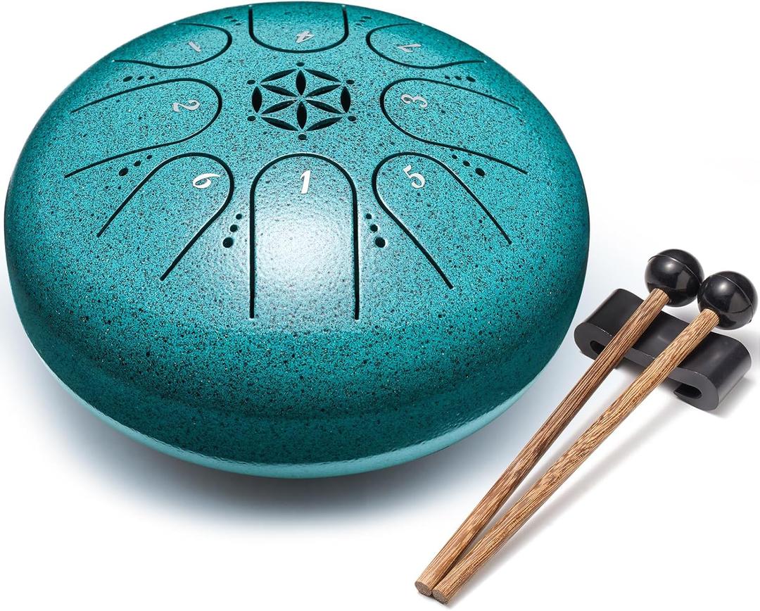 Steel Tongue Drum, 6 Inch 8 Notes Percussion Instruments with Music Book, Mallets, Carry Bag, Finger Picks, Gifts for Beginners Musical Education & Adults Relaxation Meditation (Malachite)