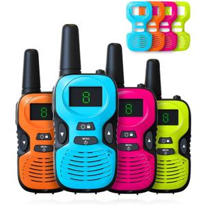 Walkie Talkies for Kids Long Range - 4 Pack Kid Walkie Talkies with Replaceable Shell Backlit LCD Flashlight 3 Miles Range - Gifts and Toys for 5-7 Year Old Boys and Girls (Green Orange Blue Pink)