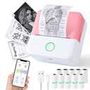 Cudinham Print Pods Mini Printer, Sticker Printer with 10 Rolls Thermal Printing Paper, Inkless Pocket Printpod for Phone, Impresora Portátil for Notes, DIY, Compatible with iOS & Android (Pink)