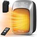 GiveBest Plug in Wall Space Heater With Remote, 800W Small Outlet Heater With Adjustable Thermostat, Memory Function, 12H Timer, LED Display for RV, Home Office, Bathroom Indoor Use (Silver)