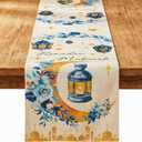 Eid Mubarak Table Runner Table Decorations 2 Pack Blue and Gold Holiday Kitchen Dining Table Runners with Moon Star and Lantern Flower for Home Party Decor 13 x 72 Inch