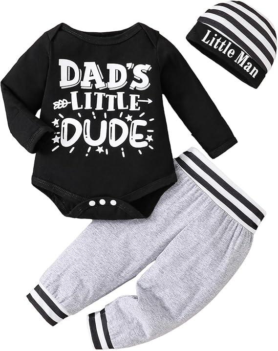 MVUOCR Toddler Baby Boy's Outfits Fall Clothes Set Print Long Sleeve Pants Sets and Hat Soft Baby Coming Home Hospital Romper 0-3M
