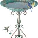 DREAMSOUL 20" Green Bird Bath Stand, Large Bird Bath for Outside with Peacock Pattern, Metal Birdbath with Folding Bracket for Garden Lawn Decor