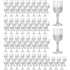 XUWAIDSGN 7oz Plastic Vintage Wine Glasses Drinking Glasses Unbreakable Wedding Glassware Crystal Water Goblets Reusable Drinkware Vintage Champagne Flutes (100, Clear)