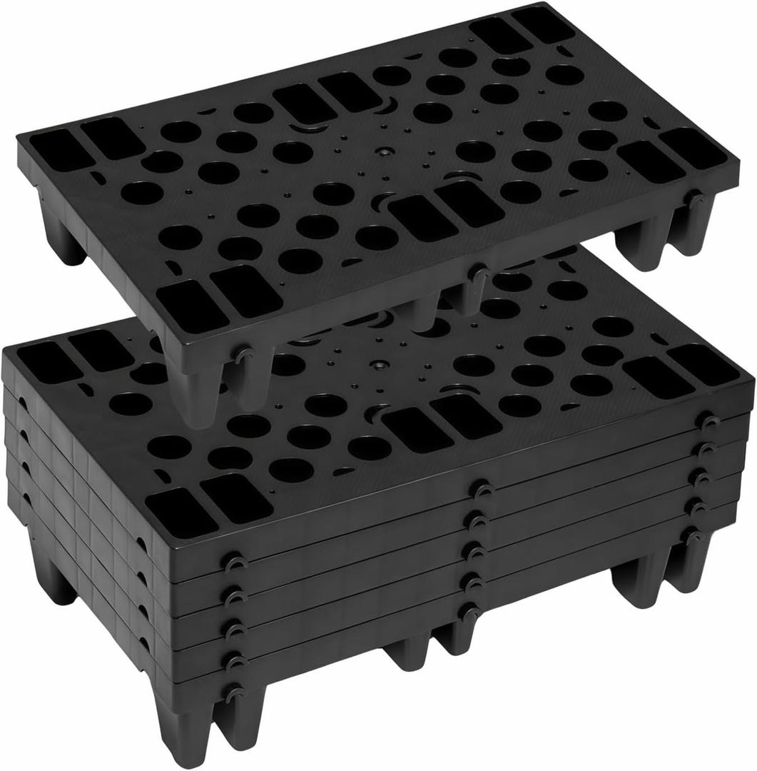 ZJS Plastic Pallets, Nestable Polyethylene Pallet with Breathable Grids Lightweight Waterproof Plastic Pallet for Basement Storage Indoor Outdoor Supermarket Warehouse (6 Pcs 19.6 x 11.8 x 3.9Inch)