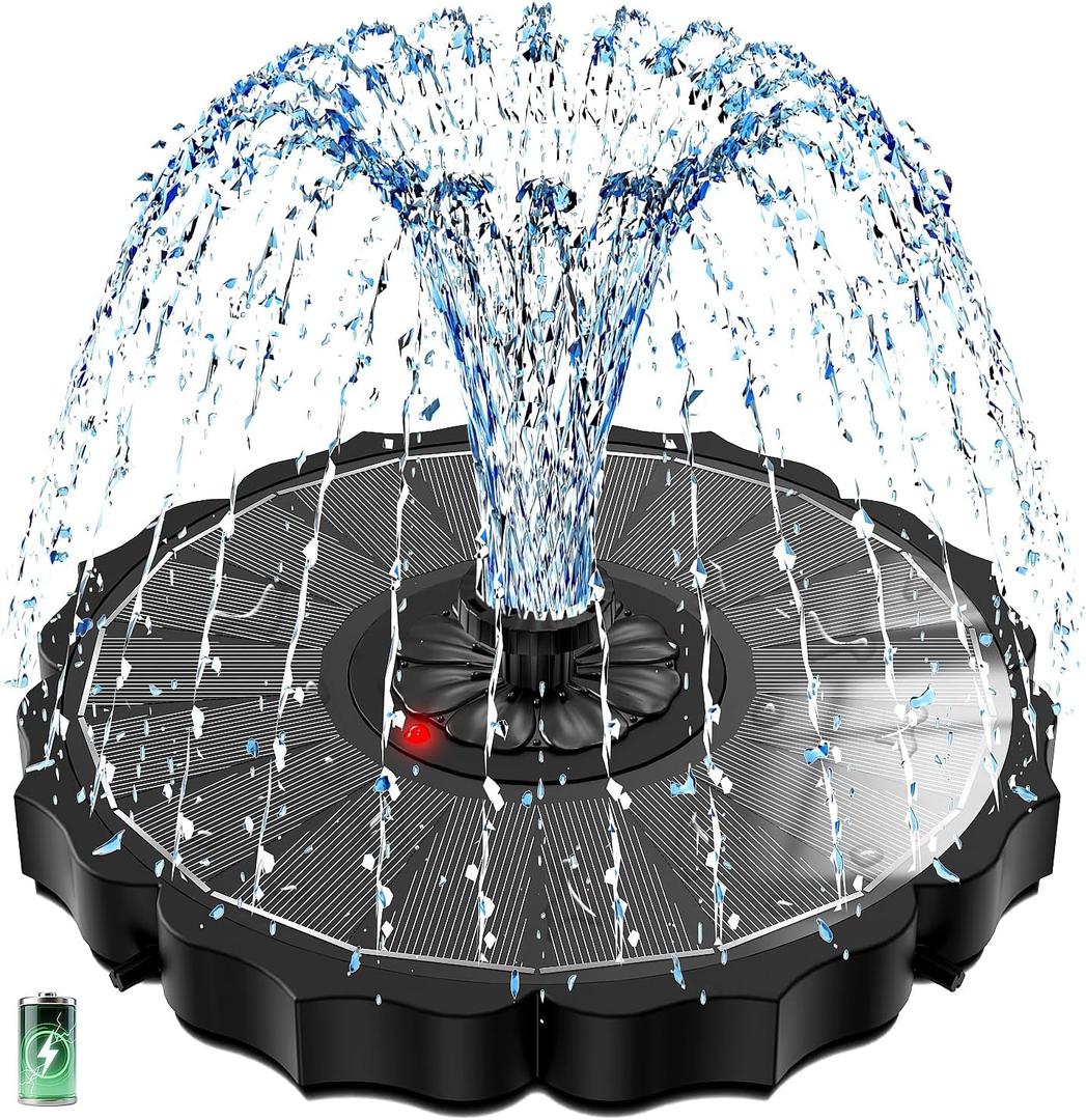 SZMP Solar Fountain, Works in Cloudy with 2000mAh Battery Backup, Glass Solar Powered Bird Bath Fountain with Smart Status Indicators, 3.5W, 8 Nozzles, for Garden, Outdoor (Black)