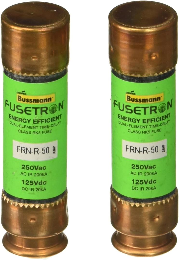 Bussmann BP/FRN-R-50 50 Amp Fusetron Dual Element Time-Delay Current Limiting Class RK5 Fuse, 250V Carded UL Listed, 2-Pack