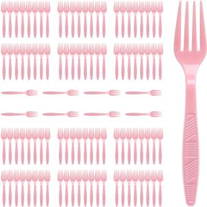 Pink Plastic Forks Heavy Duty, Disposable Party Supplies 104 PCS