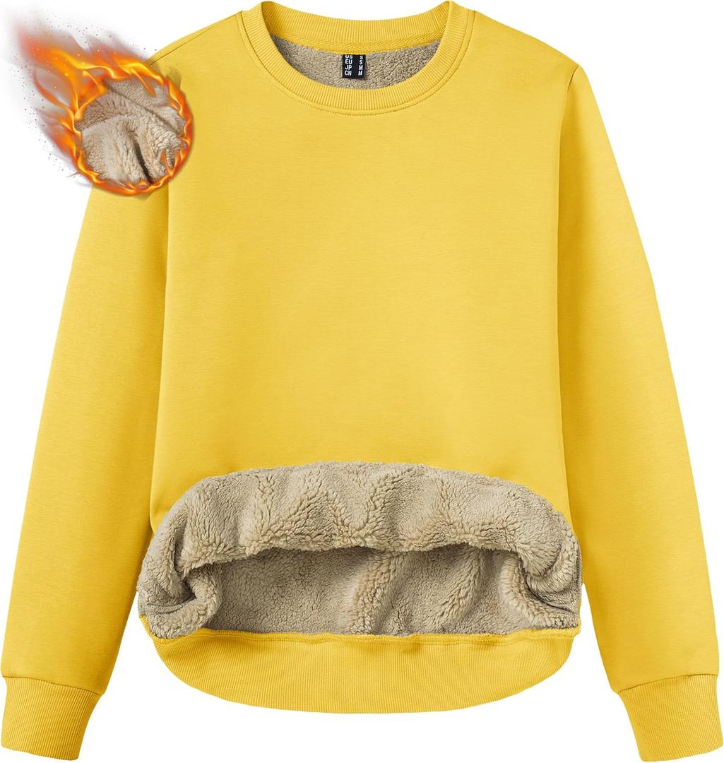 TACVASEN Women's Crewneck Sweatshirt Fleece Lined Sherpa Pullover Winter Shirt Warm Sweaters Long Sleeve Tops (Yellow)
